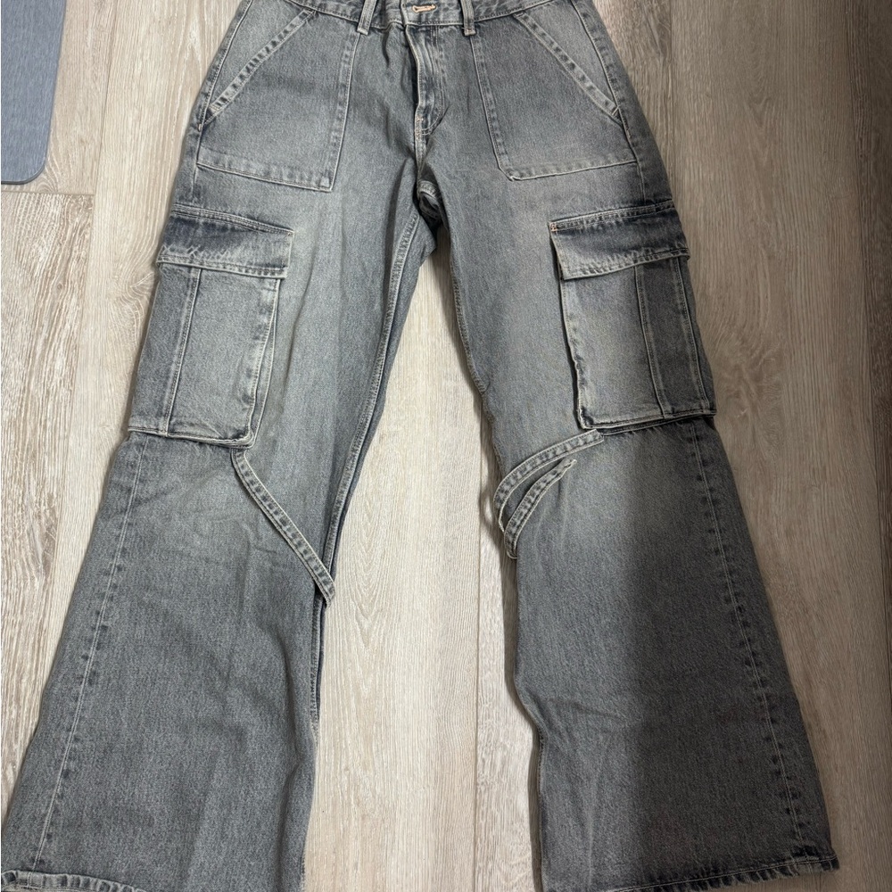 Zara Gray Flare Wide Leg Jeans